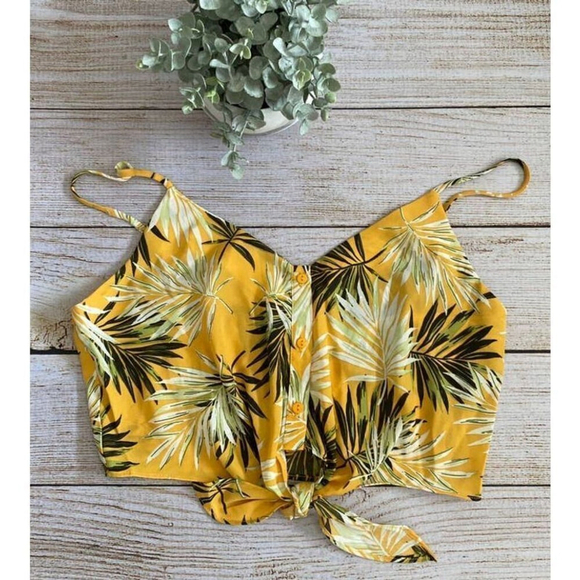 Timing Tie Front Tropical Crop Top (Sz M) - Picture 3 of 8